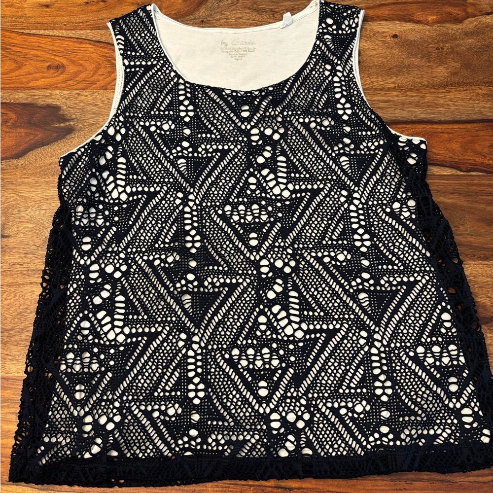 Chico's Black and White Graphic Sleeveless Tank Top